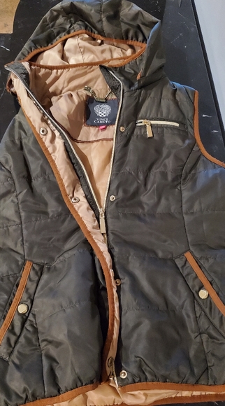 Vince Camuto Hooded Olive Vest Large - Picture 3 of 4